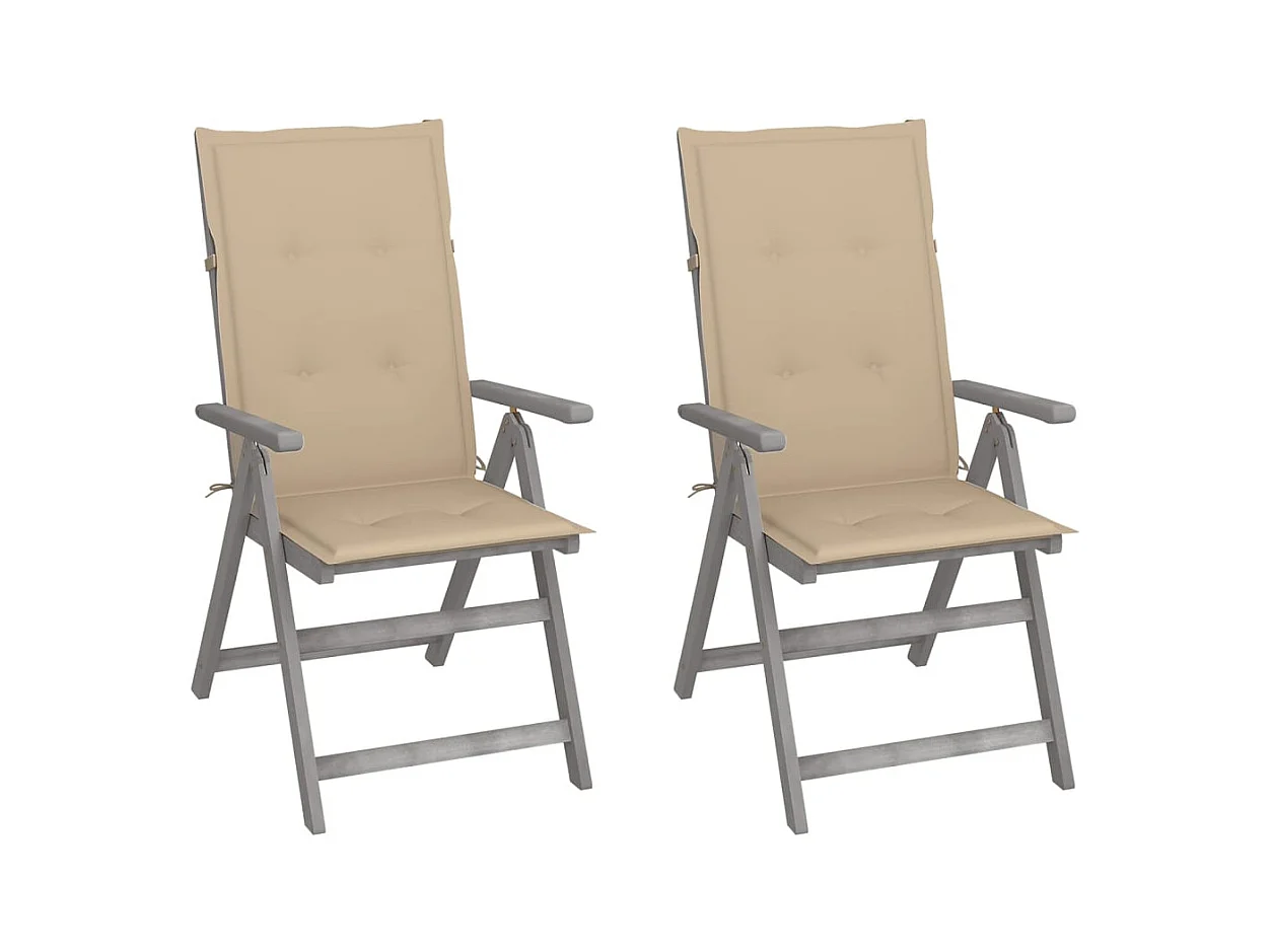 Chaises inclinables de jardin lot de 2 et coussins Bois acacia