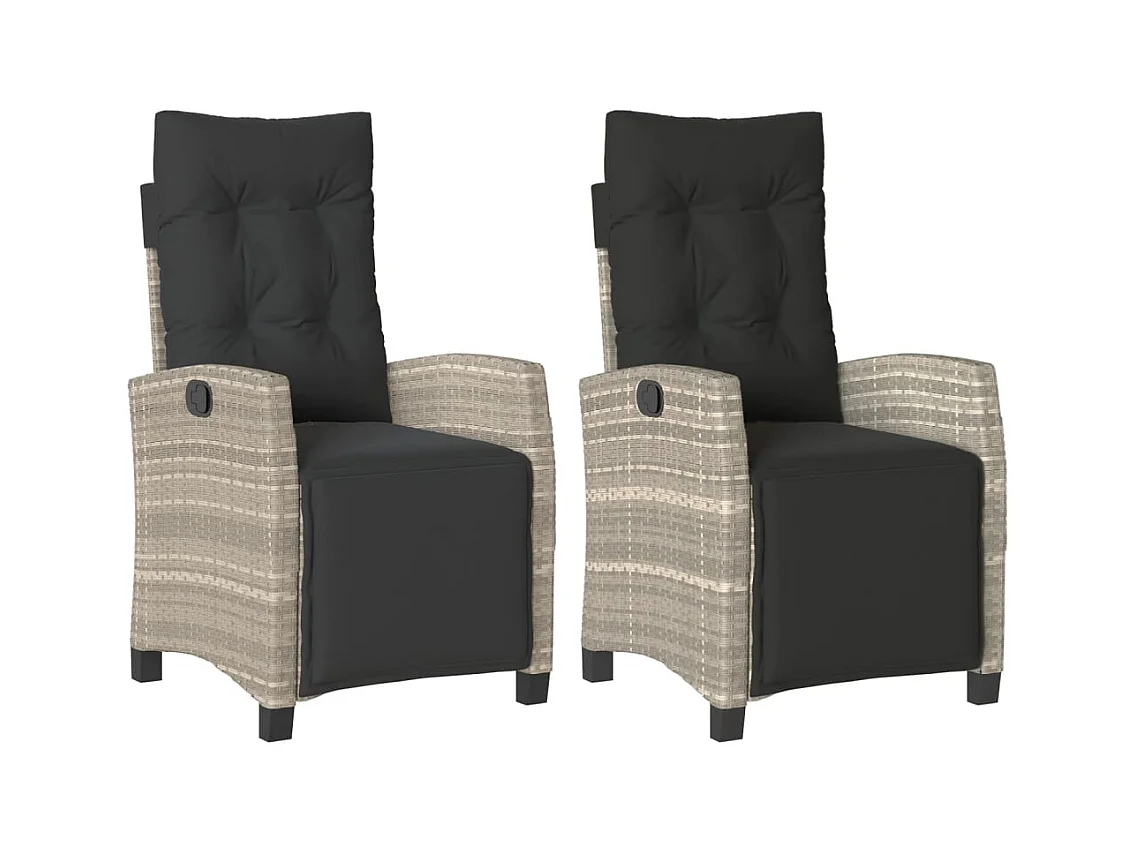 Set van 2 verstelbare tuinstoelen met rotan voetenbankje