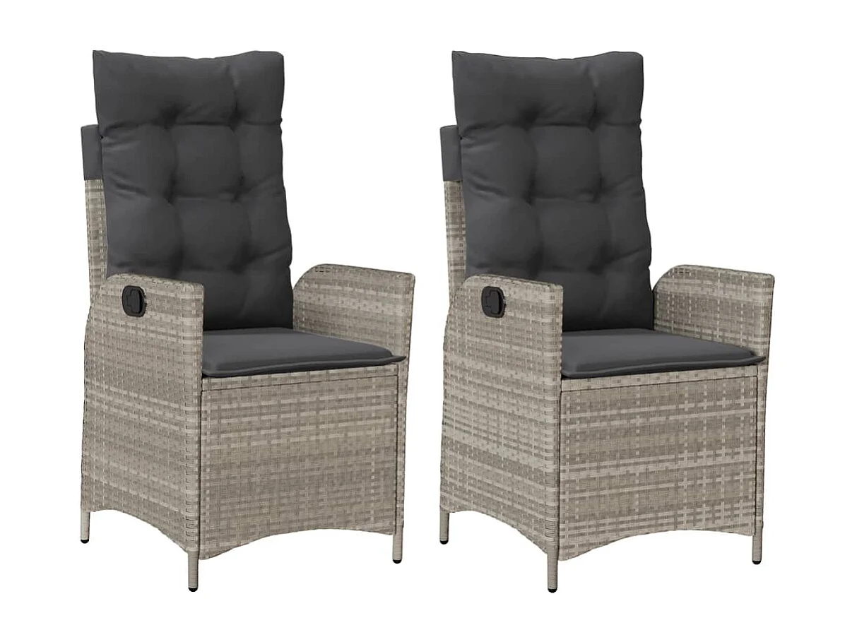 Chaises inclinables jardin lot de 2 et coussins résine tressée