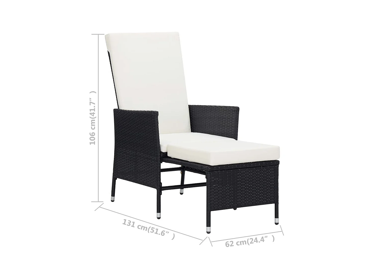Chaise inclinable de jardin avec coussins Résine tressée Noir