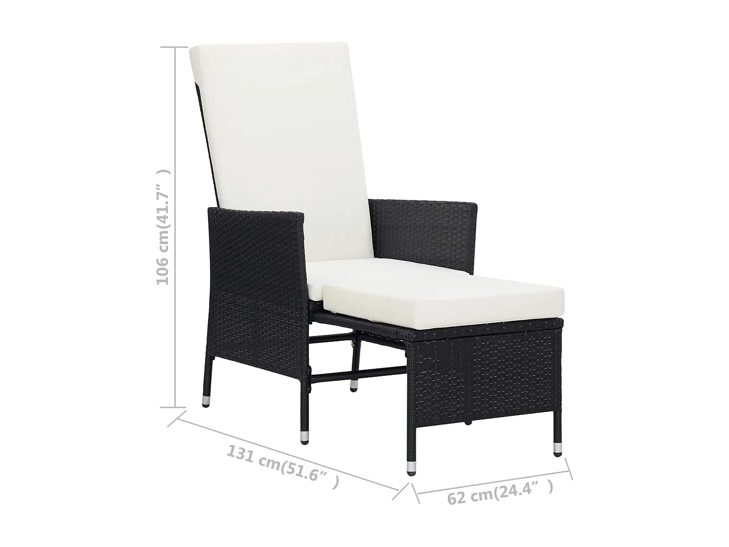 Chaise inclinable de jardin avec coussins Résine tressée Noir
