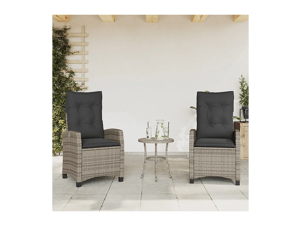 Set di 2 sedie da giardino reclinabili con cuscini in rattan grigio