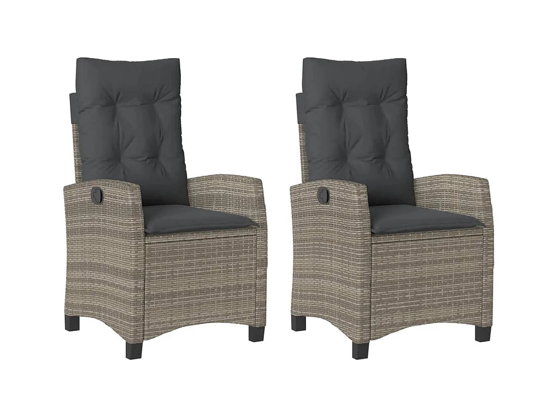 Set di 2 sedie da giardino reclinabili con cuscini in rattan grigio