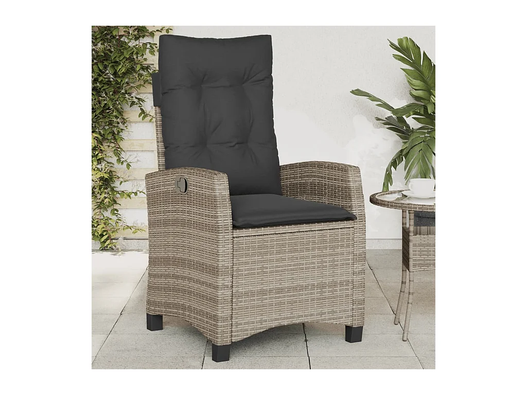 Set di 2 sedie da giardino reclinabili con cuscini in rattan grigio