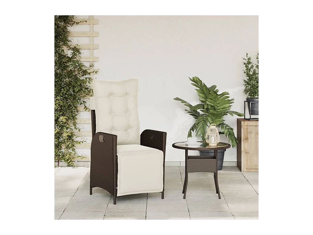 Liggende tuinstoel met voetenbankje van bruin riethars