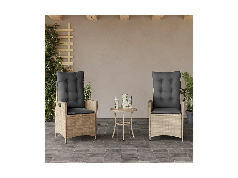 Set van 2 verstelbare tuinstoelen met kussens van gevlochten hars