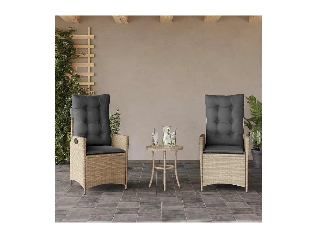 Set van 2 verstelbare tuinstoelen met kussens van gevlochten hars