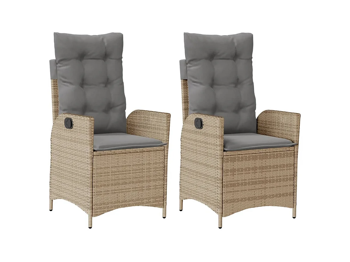 Set van 2 verstelbare tuinstoelen met kussens van gevlochten hars
