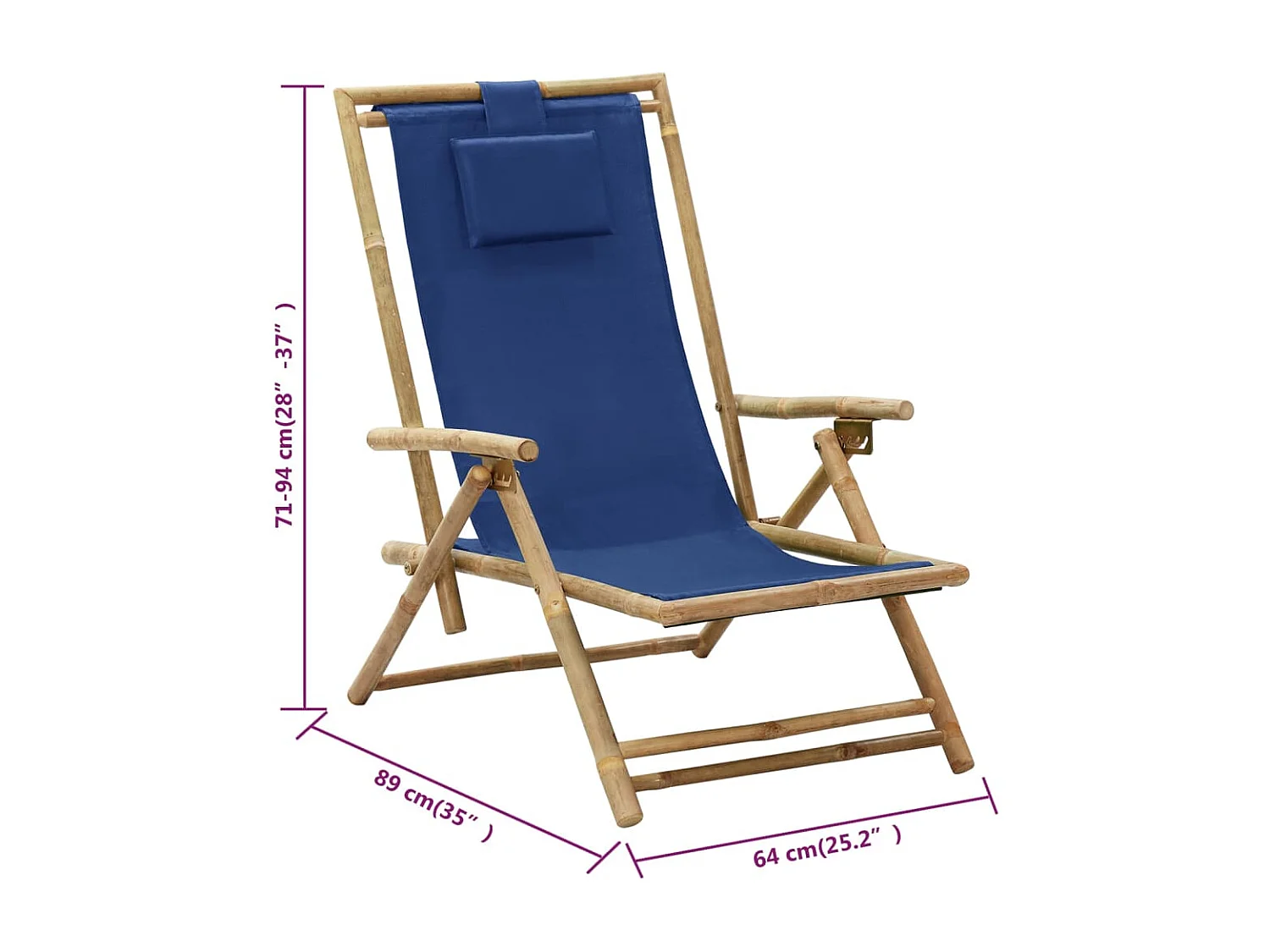 Chaise de relaxation inclinable bleu marine bambou et tissu
