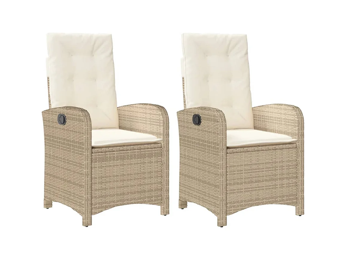 Chaises inclinables de jardin lot de 2 et coussins beige rotin