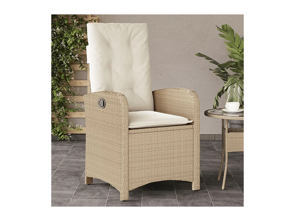 Chaises inclinables de jardin lot de 2 et coussins beige rotin