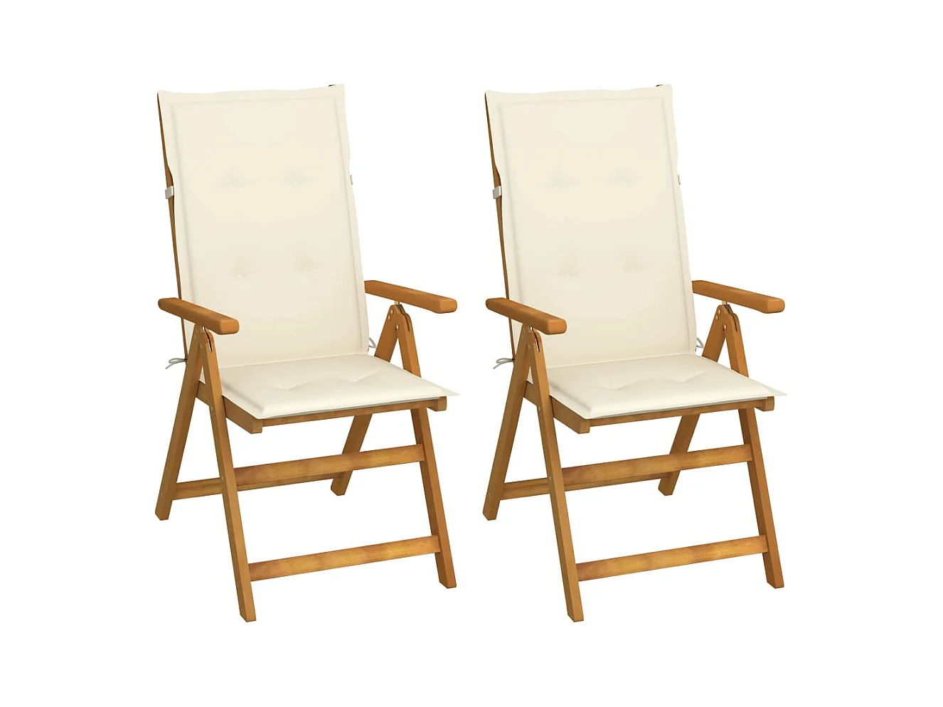 Set di 2 sedie da giardino reclinabili con cuscini in legno di acacia