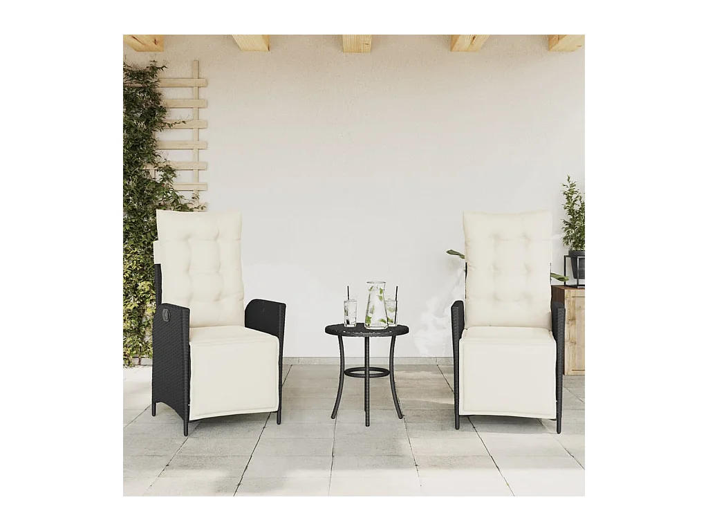 Tuinstoelen Set van 2 Zwarte Rotan Voetenbank