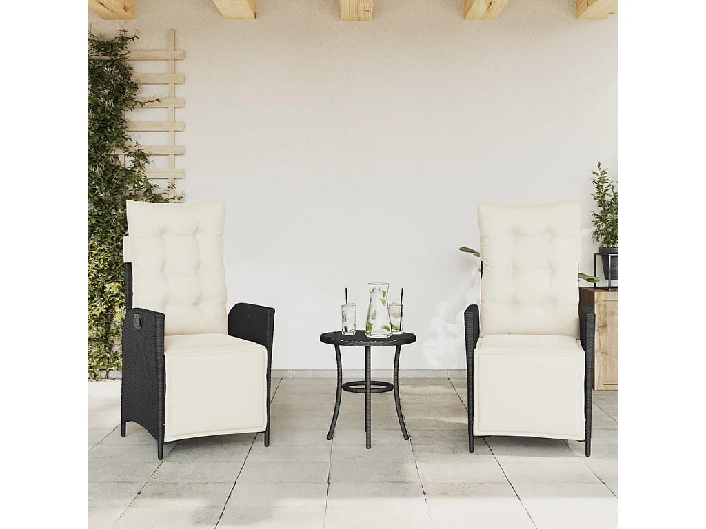 Chaises inclinables de jardin lot de 2 repose-pied noir rotin
