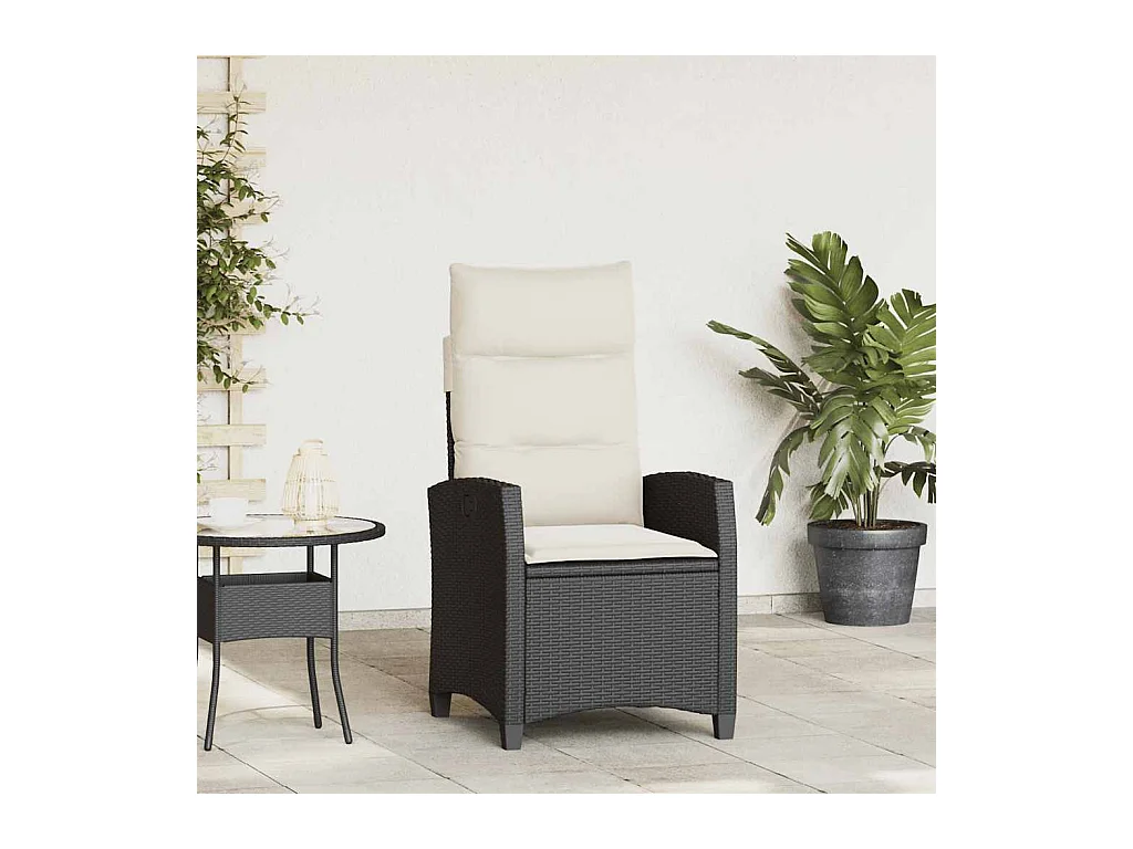 Chaise de jardin inclinable avec table d'appoint noir polyrotin