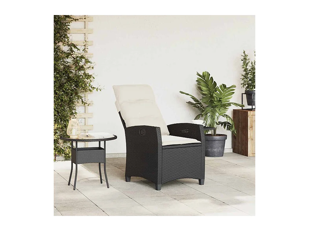 Chaise de jardin inclinable avec table d'appoint noir polyrotin