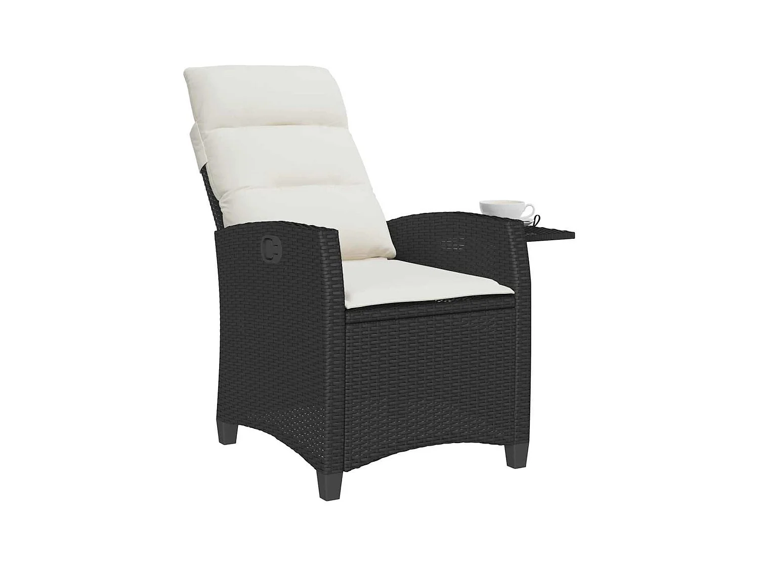 Chaise de jardin inclinable avec table d'appoint noir polyrotin