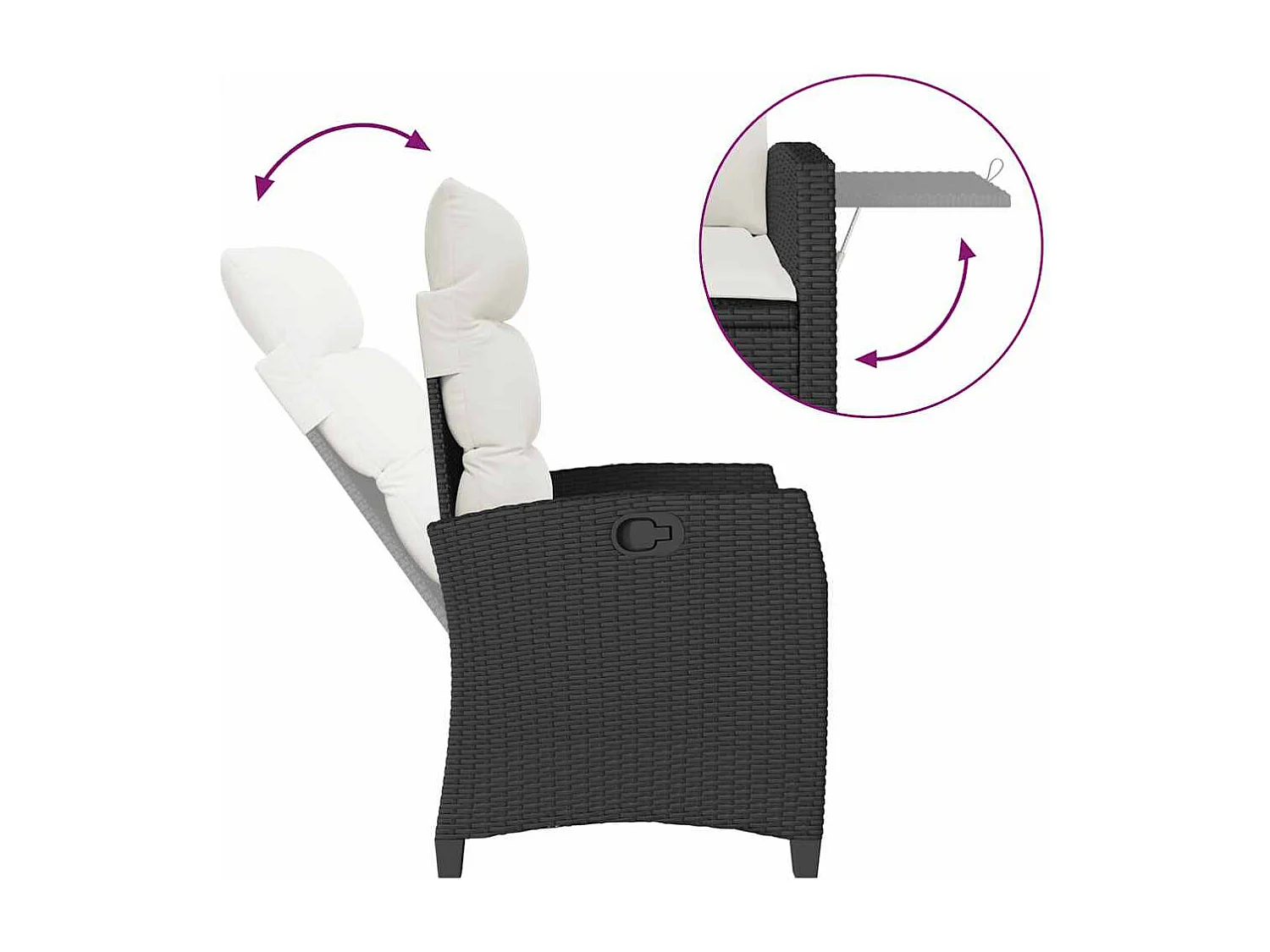 Chaise de jardin inclinable avec table d'appoint noir polyrotin