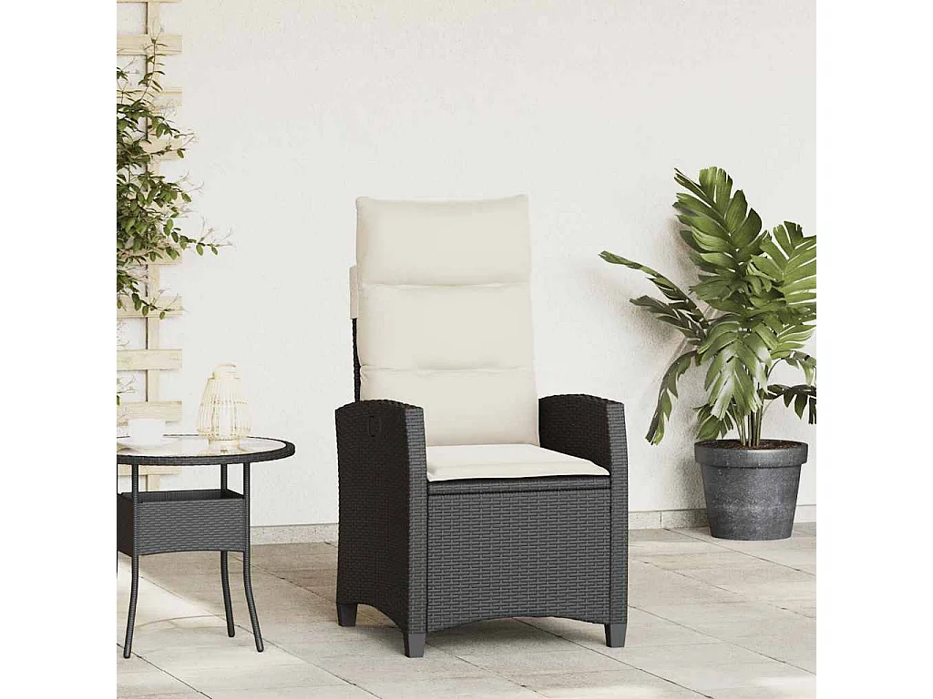 Chaise de jardin inclinable avec table d'appoint noir polyrotin