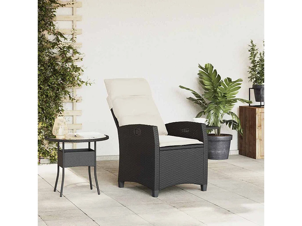 Chaise de jardin inclinable avec table d'appoint noir polyrotin