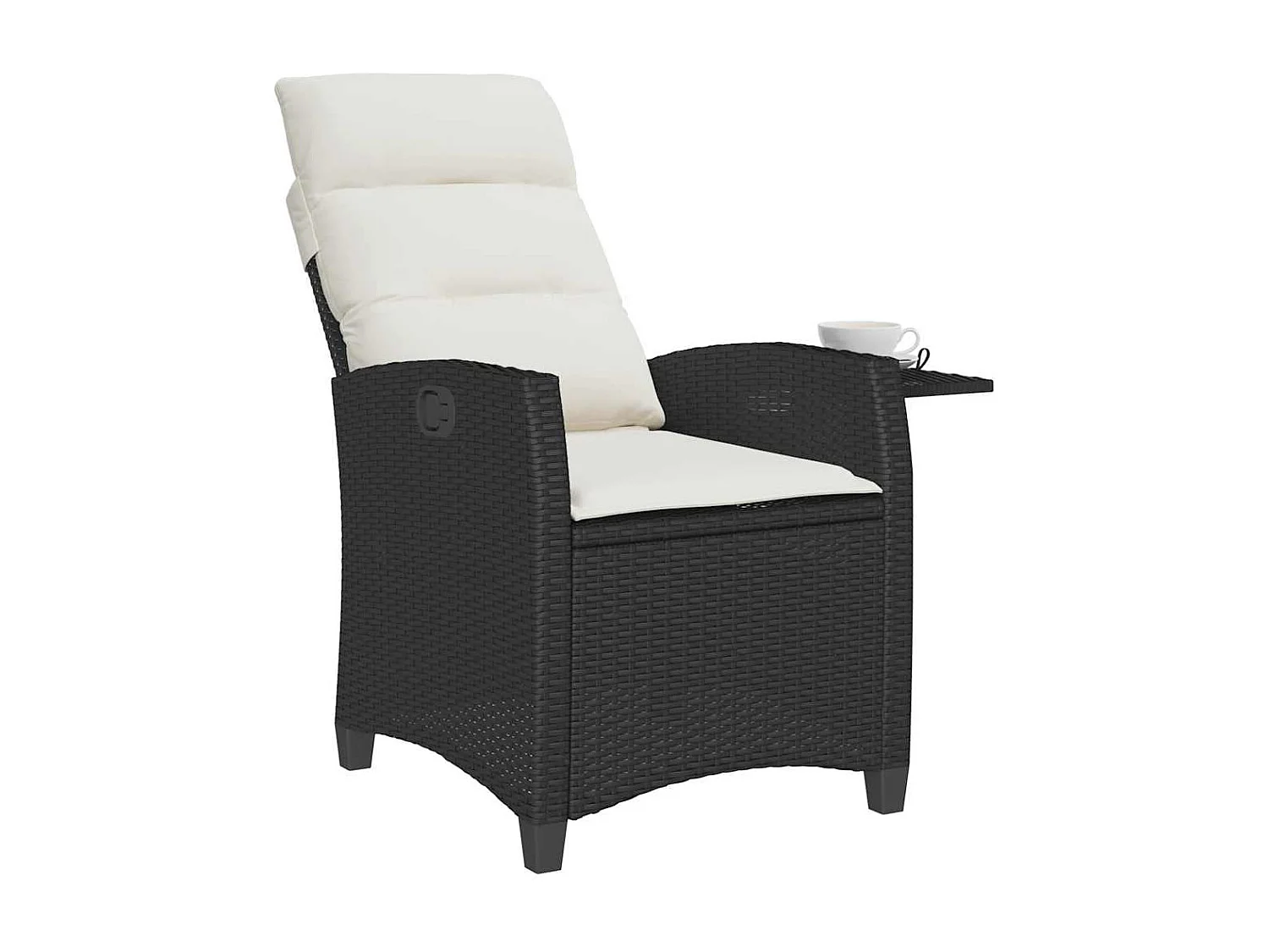 Chaise de jardin inclinable avec table d'appoint noir polyrotin