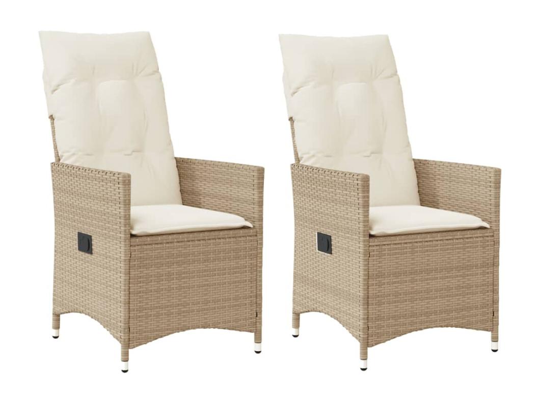 Set di 2 sedie da giardino reclinabili con cuscini in rattan beige
