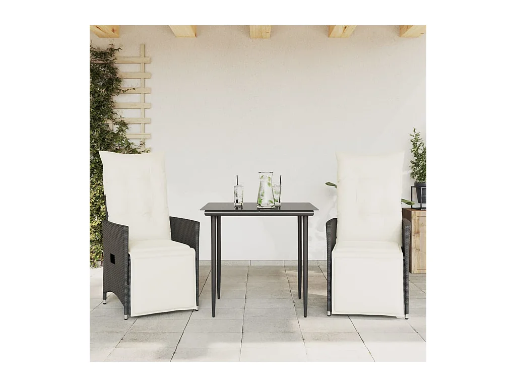 Set van 2 verstelbare tuinstoelen met zwarte rotan kussens