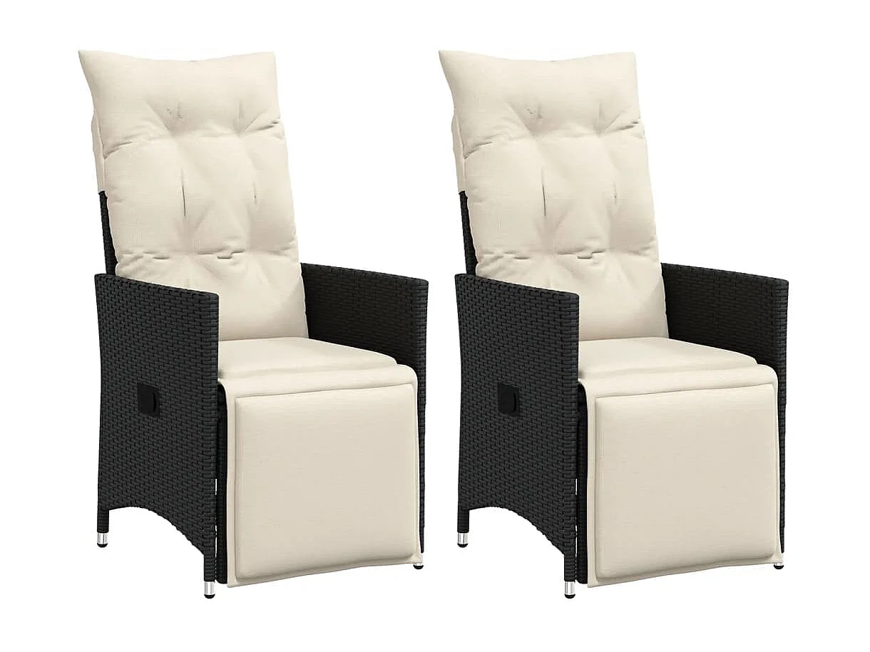 Chaises inclinables de jardin lot de 2 et coussins noir rotin