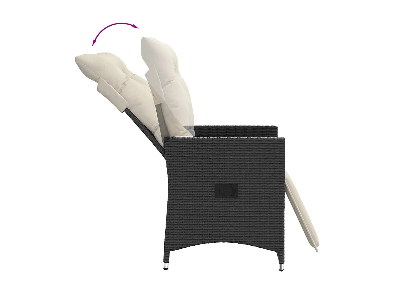 Chaises inclinables de jardin lot de 2 et coussins noir rotin