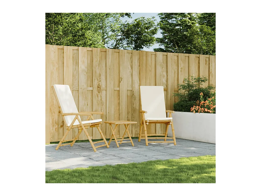 Chaises inclinables de jardin pliantes lot de 2 coussins bambou