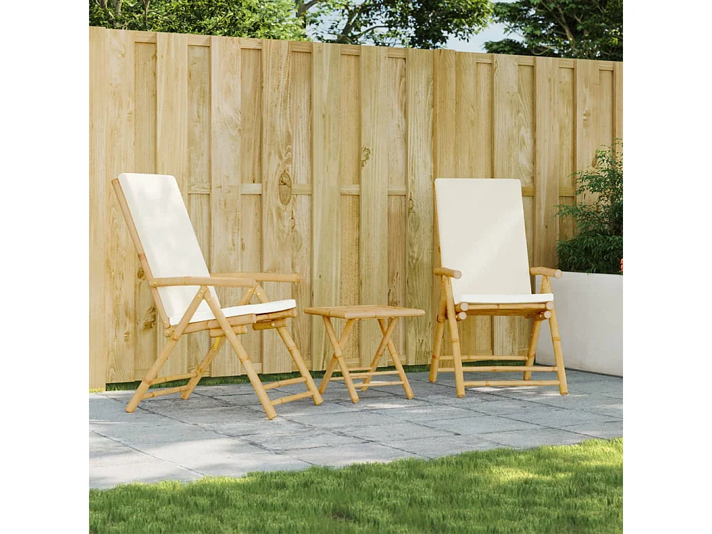 Chaises inclinables de jardin pliantes lot de 2 coussins bambou