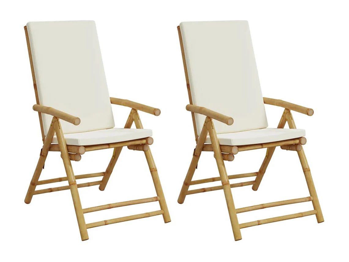 Chaises inclinables de jardin pliantes lot de 2 coussins bambou
