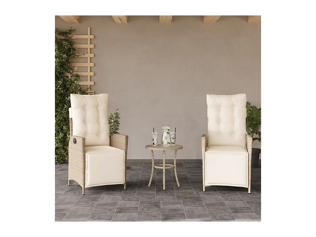 Chaises inclinables de jardin lot de 2 avec repose-pied rotin