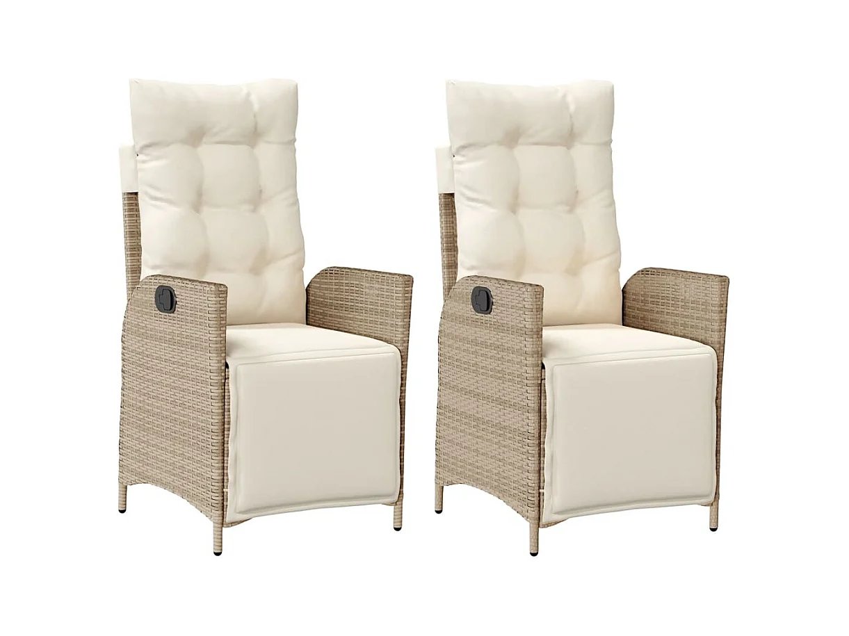 Chaises inclinables de jardin lot de 2 avec repose-pied rotin