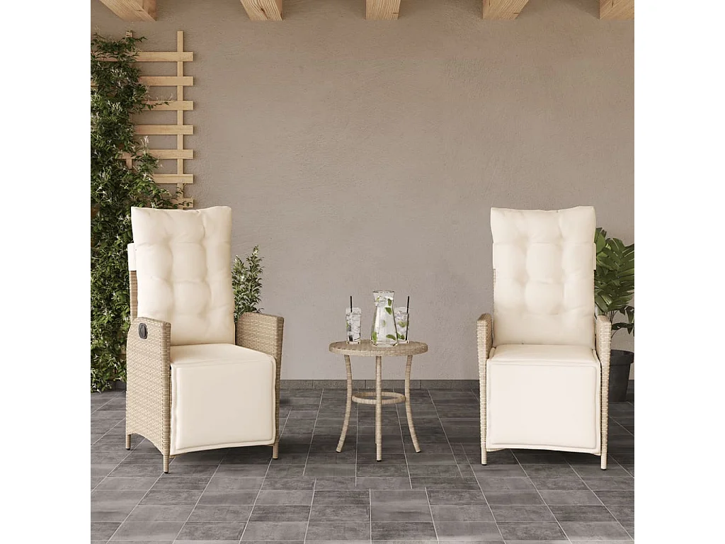 Chaises inclinables de jardin lot de 2 avec repose-pied rotin