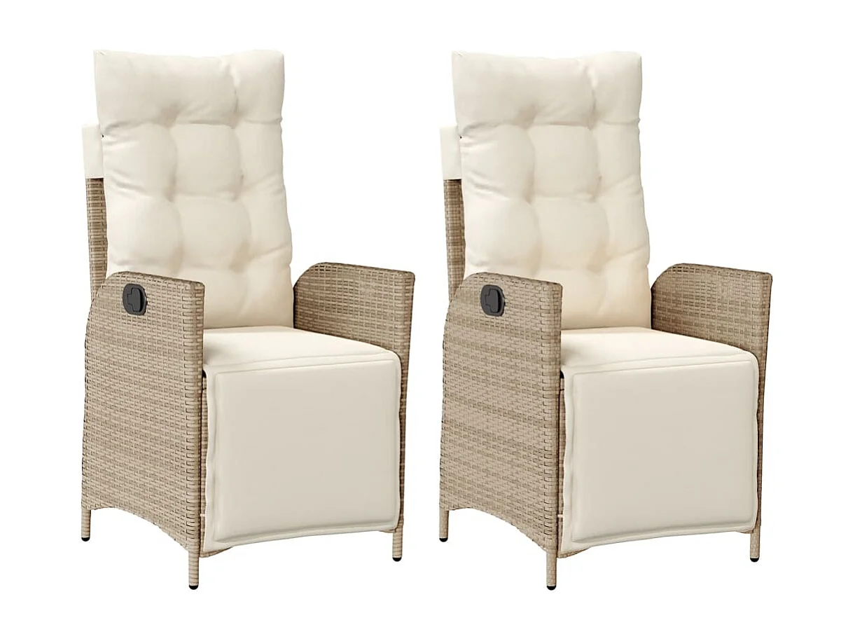 Chaises inclinables de jardin lot de 2 avec repose-pied rotin