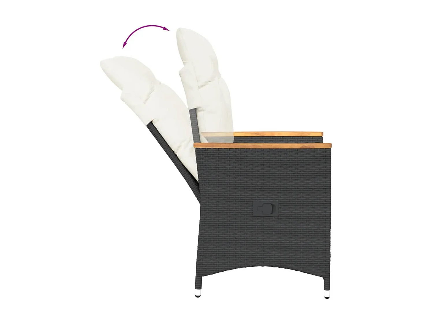 Set van 2 verstelbare tuinstoelen met zwarte rotan kussens