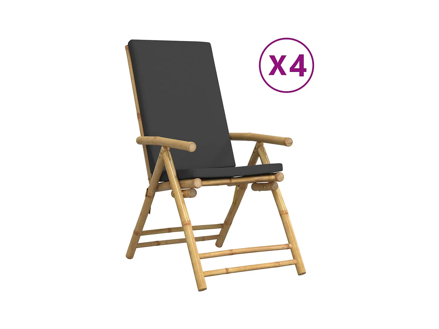 Chaises inclinables de jardin pliantes lot de 4 coussins bambou