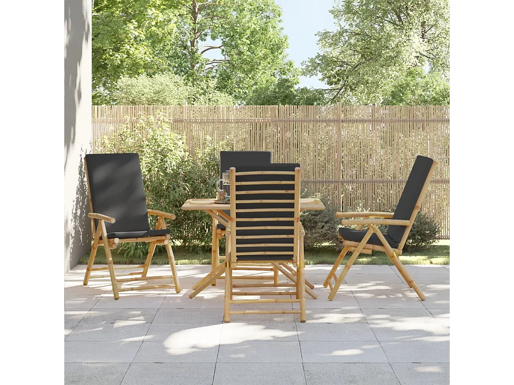 Chaises inclinables de jardin pliantes lot de 4 coussins bambou