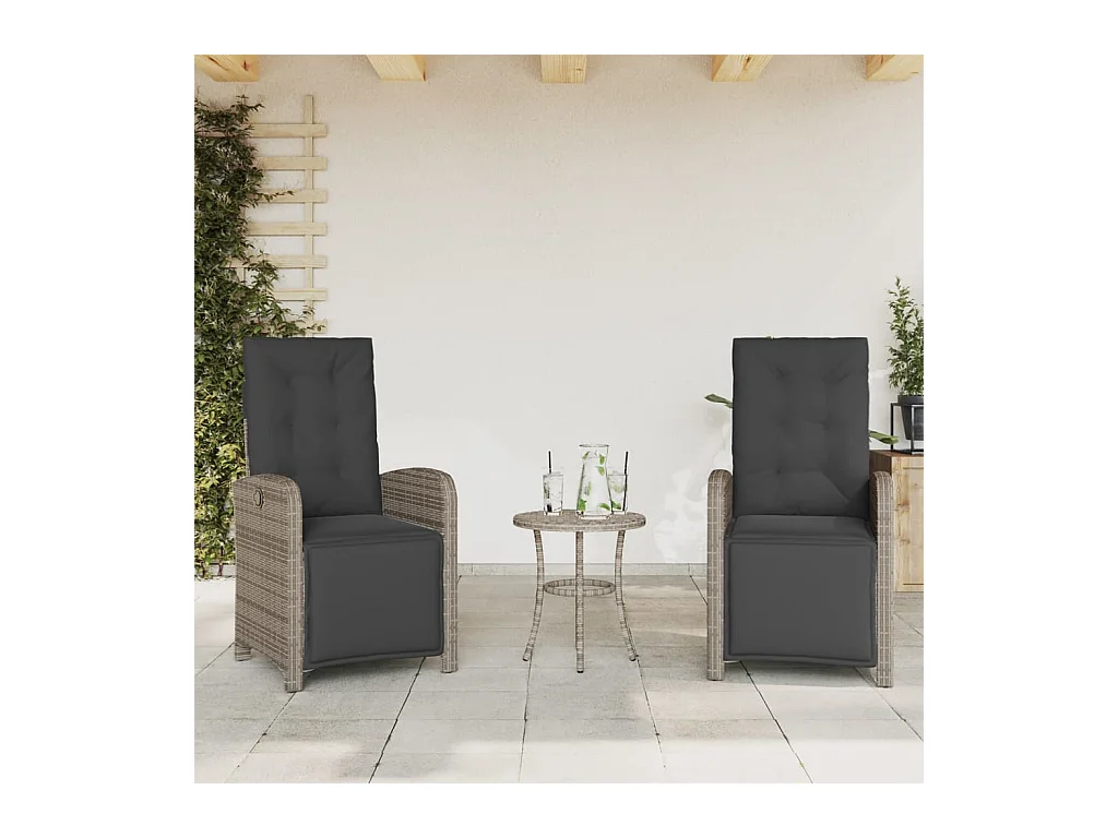 Set di 2 sedie da giardino reclinabili e poggiapiedi in rattan