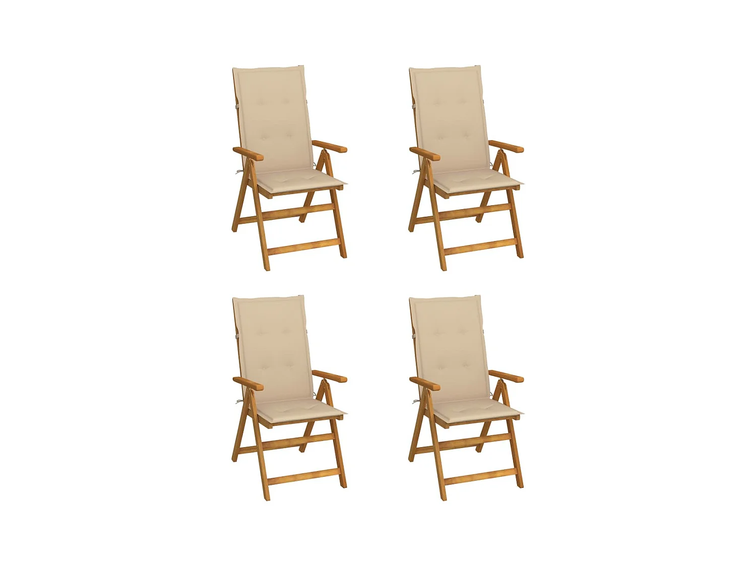 Conjunto de 4 sillas de jardín reclinables con cojines Madera de acacia