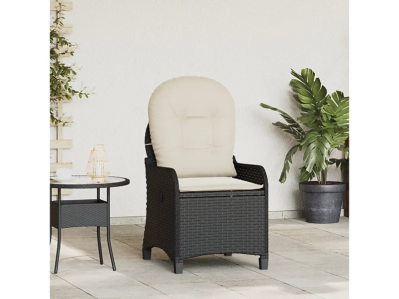 Poltrona reclinabile con cuscino in polyrattan nero