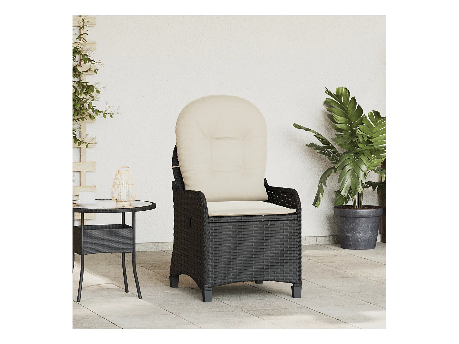 Poltrona reclinabile con cuscino in polyrattan nero
