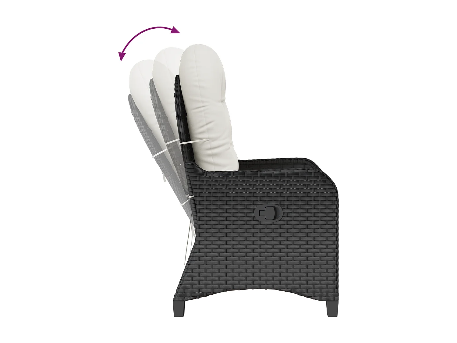 Poltrona reclinabile con cuscino in polyrattan nero