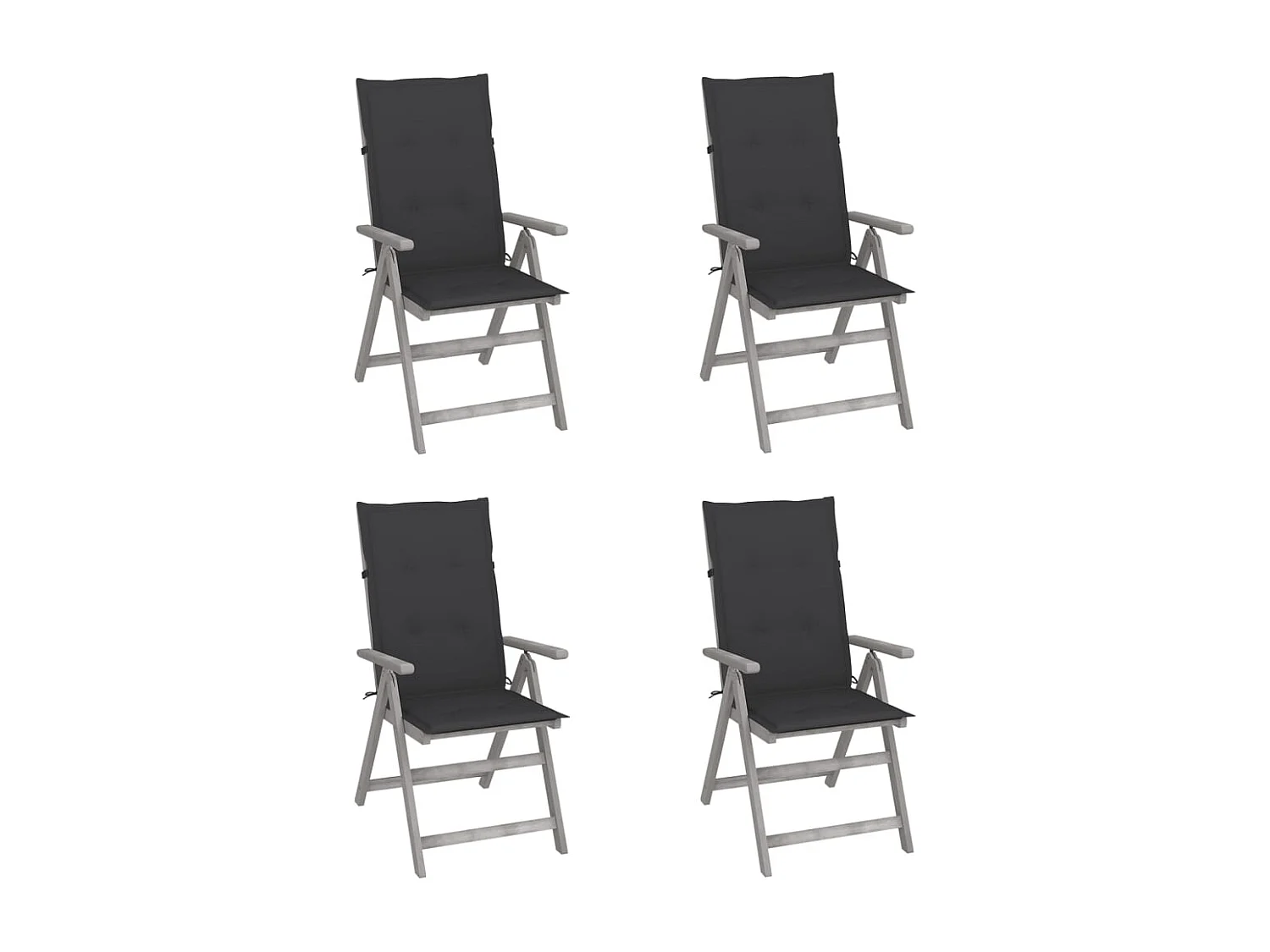Chaises inclinables de jardin lot de 4 et coussins Bois acacia
