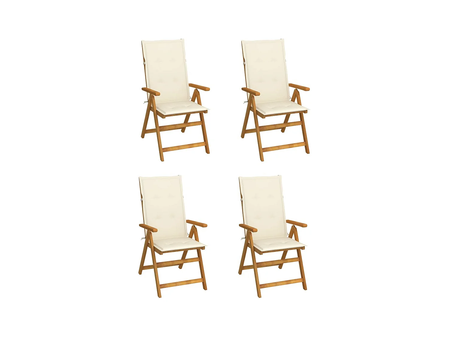 Set di 4 sedie da giardino reclinabili con cuscini in legno di acacia