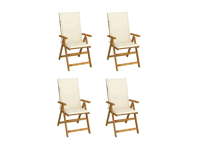 Chaises inclinables de jardin lot de 4 et coussins Bois acacia