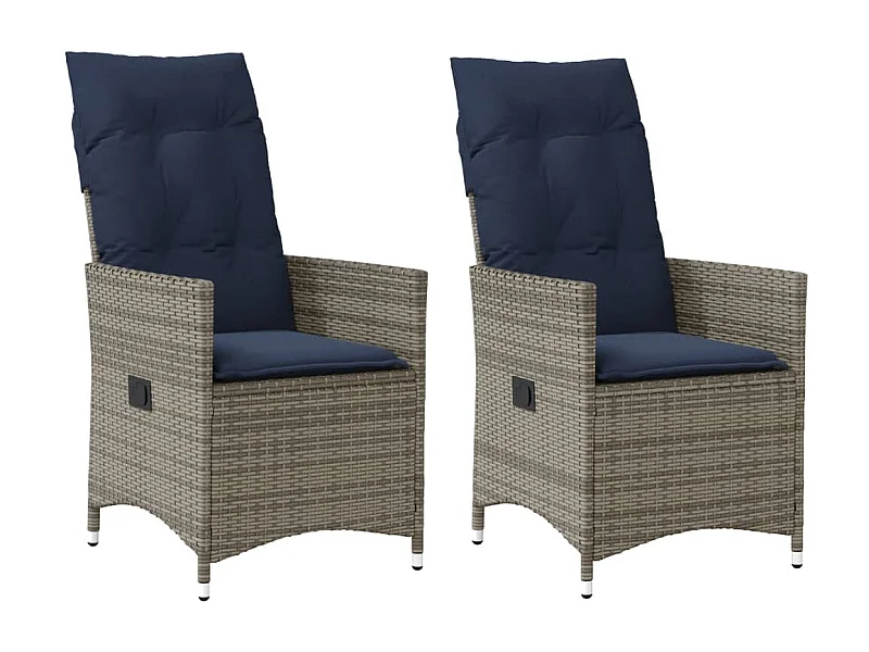Lot de 2 chaises de jardin inclinables avec coussins en résine tressée grise