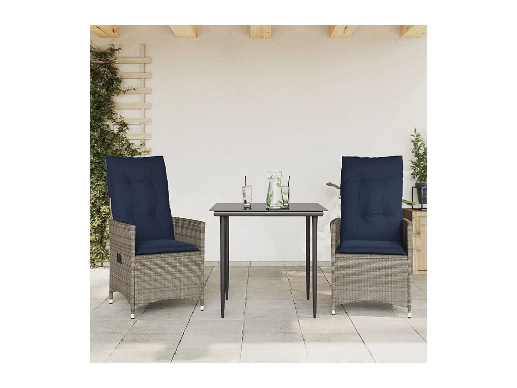 Set van 2 verstelbare tuinstoelen met grijze rieten kussens