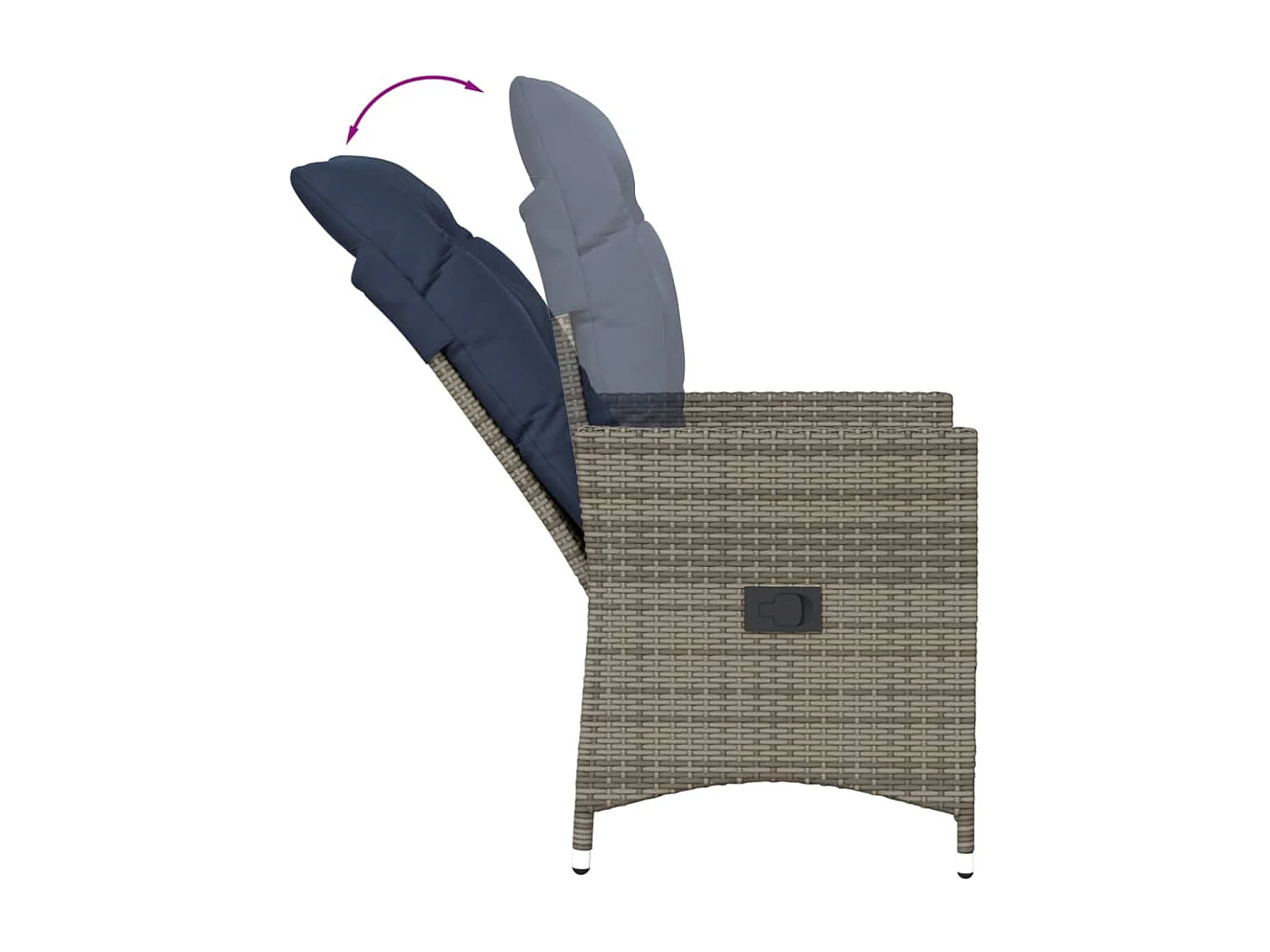 Set van 2 verstelbare tuinstoelen met grijze rieten kussens